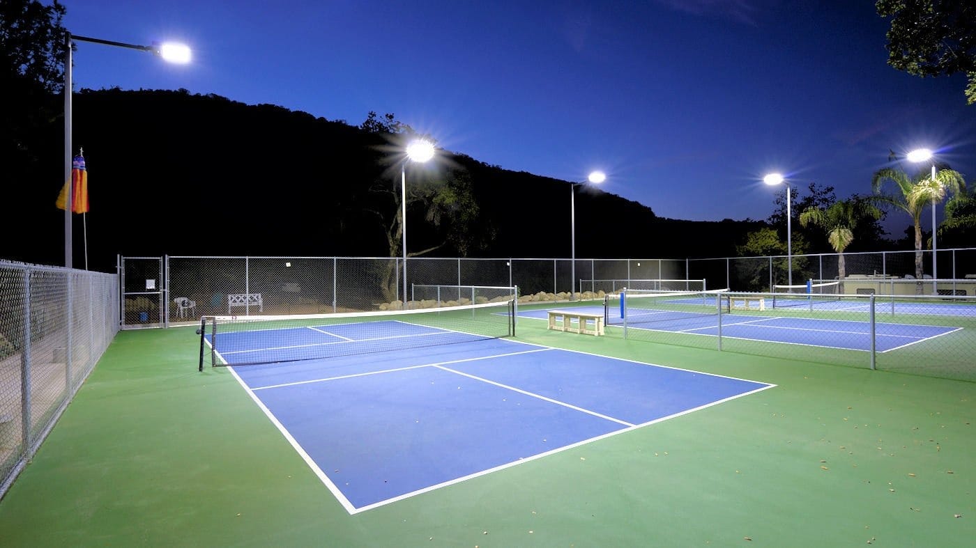 Pickleball courts Lighted pickleball courts at night